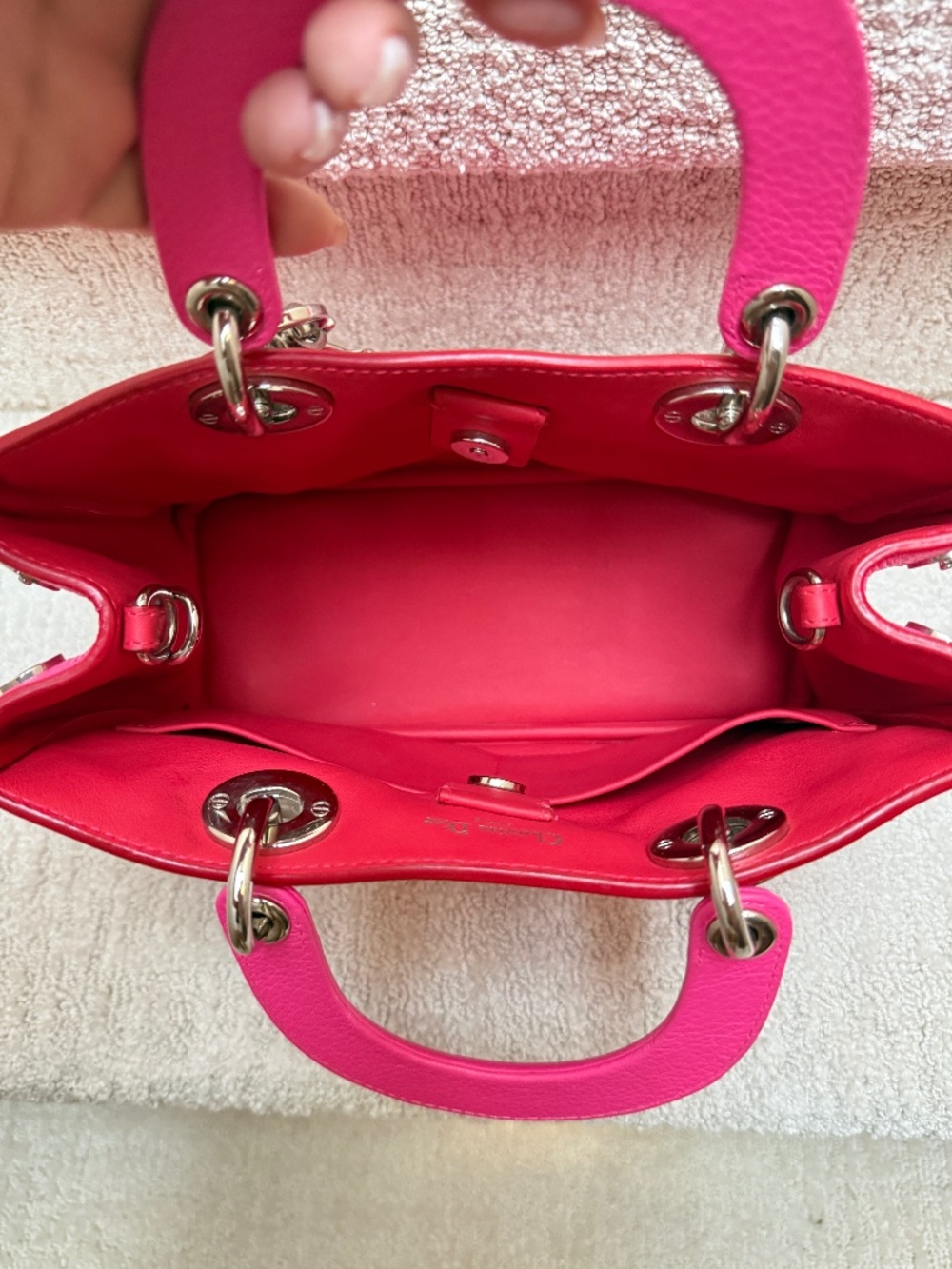 Christian Dior Calfskin Small Diorissimo Tote Fuchsia - Picture 7 of 12
